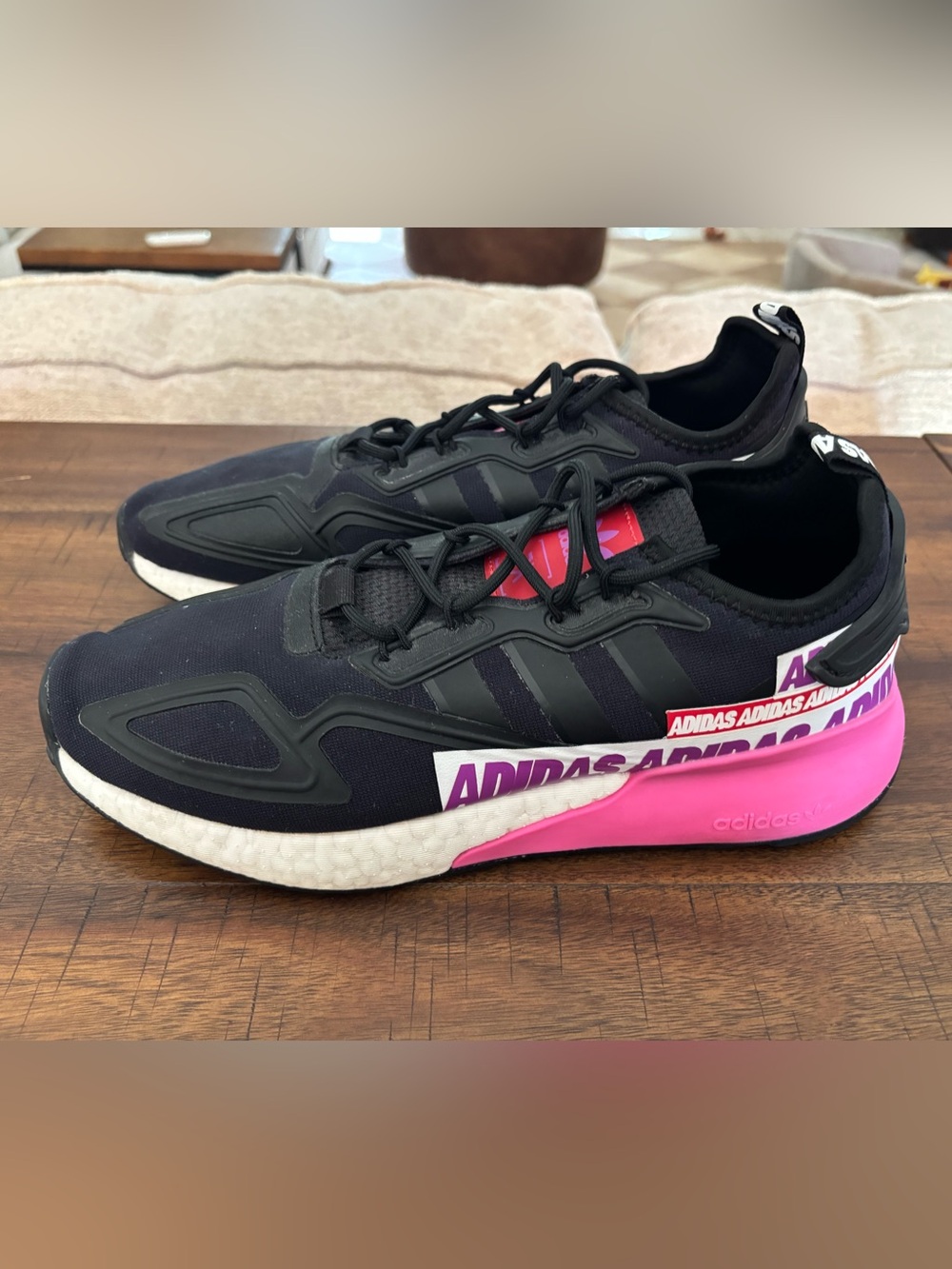 Adidas ZX 2K Boost Women's Shoes Black Pink Wordmark FX7050 Size 10